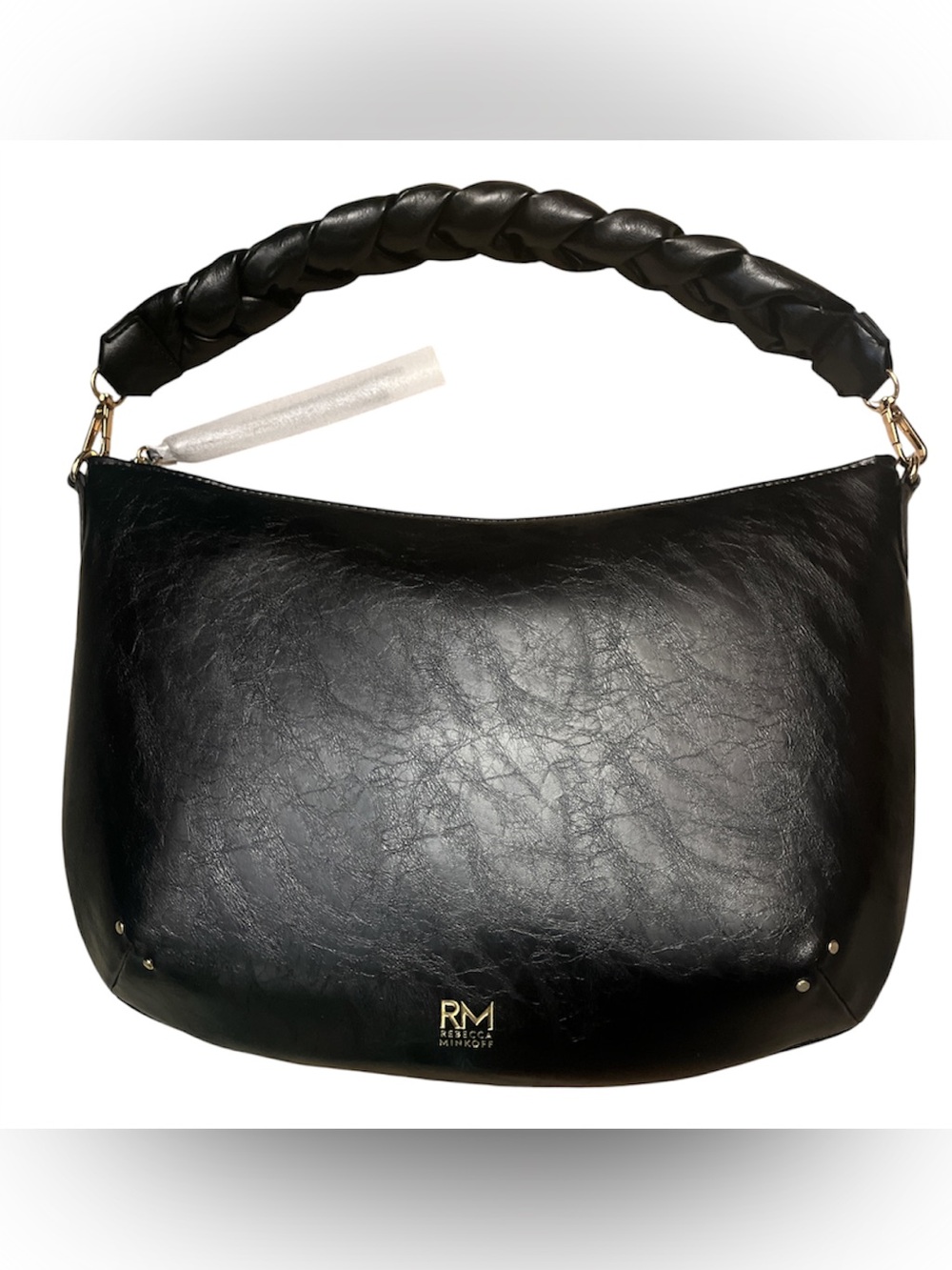 Rebecca Minkoff New Black Braided-Handle Studded Shoulder/Crossbody Bag